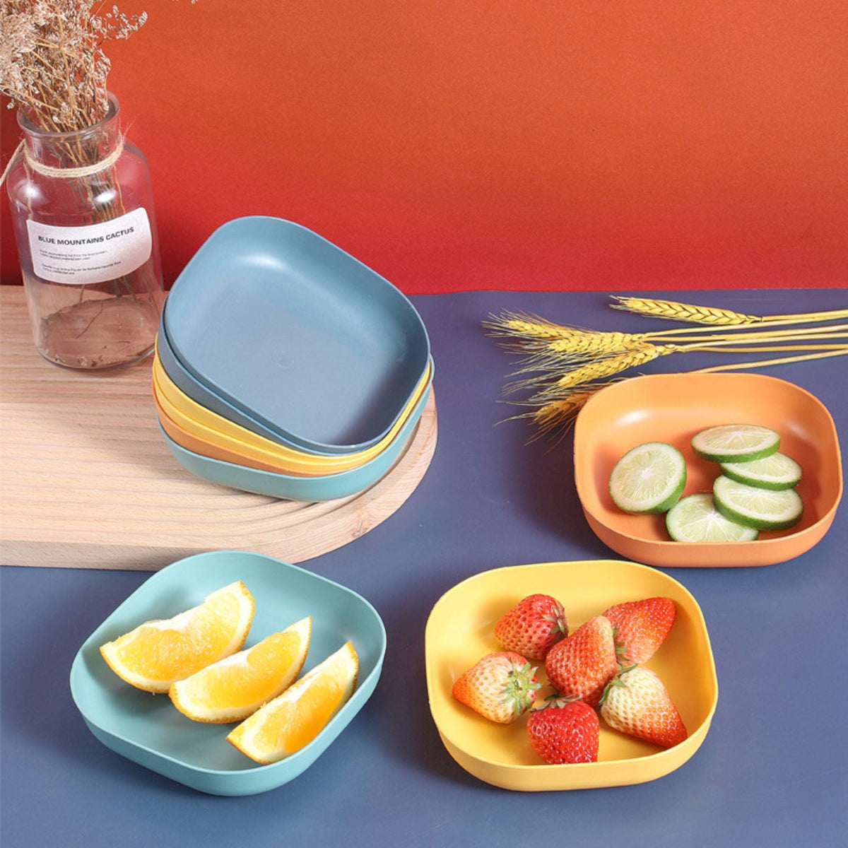1Pc Square Cereal Bowls,Plastic Small Bowls For Kitchen,Reusable Lightweight Dinner Plate,Plastic Square Bowl,6 Inch Shallow Serving Bowls For Soup Salad Oatmeal Snack Dessert Ice Cream 5.51" x 5.51" x 1.18" Orange