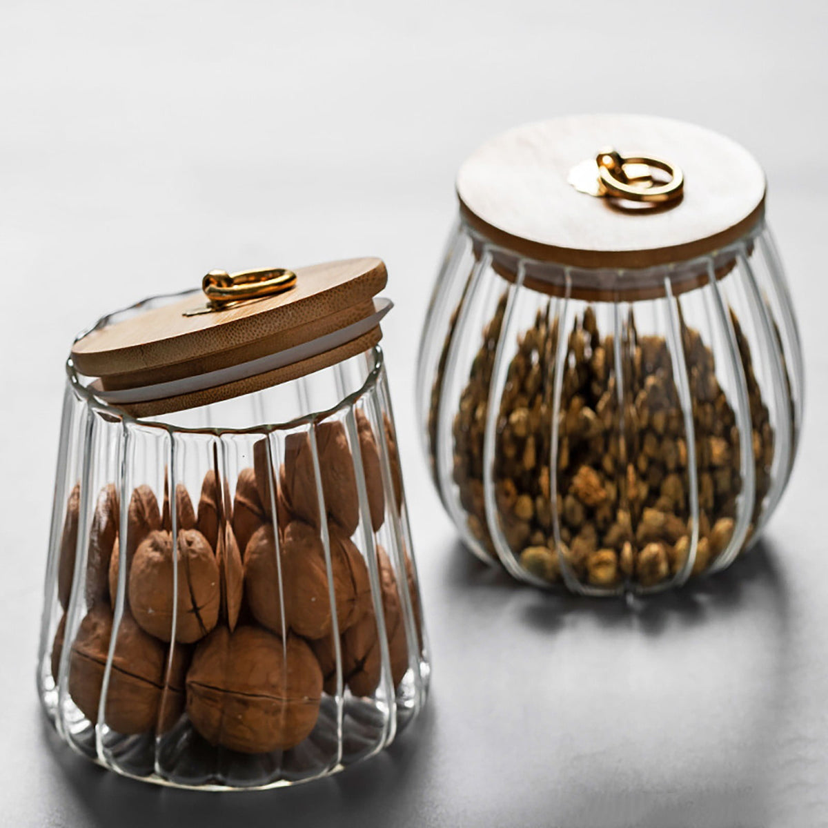 Sugar Containers With Bamboo Lids,Glass Coffee Canister Airtight Food Storage Jar With Lid, Candy Glass Canister Decorative Jars For Food Sugar Coffee Beans Tea, Coffee Bar Accessories A