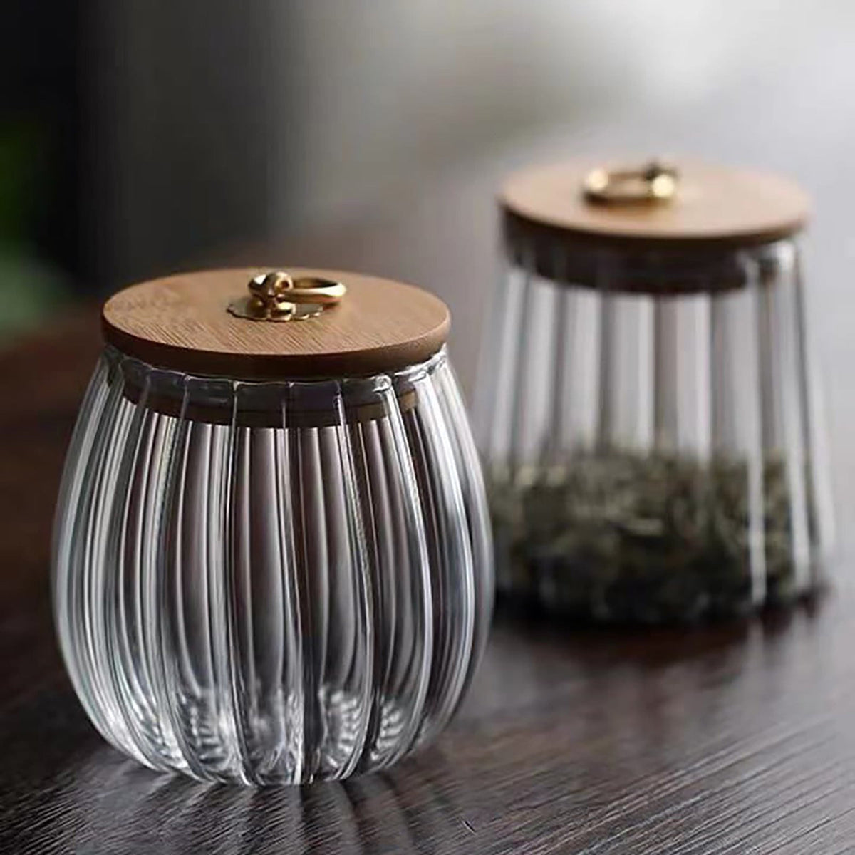 Sugar Containers With Bamboo Lids,Glass Coffee Canister Airtight Food Storage Jar With Lid, Candy Glass Canister Decorative Jars For Food Sugar Coffee Beans Tea, Coffee Bar Accessories B
