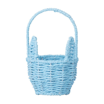 Woven Breads Baskets, Oval Small Fruit Baskets, Stackable Plastic Wicker Baskets for Serving Vegetables, Kitchen, Restaurant, Outdoor, Imitation Rattan, 1 Pcs, 7.48x5.11x2.75 4.88" x 8.19" Blue
