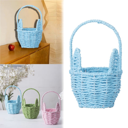 Woven Breads Baskets, Oval Small Fruit Baskets, Stackable Plastic Wicker Baskets for Serving Vegetables, Kitchen, Restaurant, Outdoor, Imitation Rattan, 1 Pcs, 7.48x5.11x2.75 4.88" x 8.19" Blue