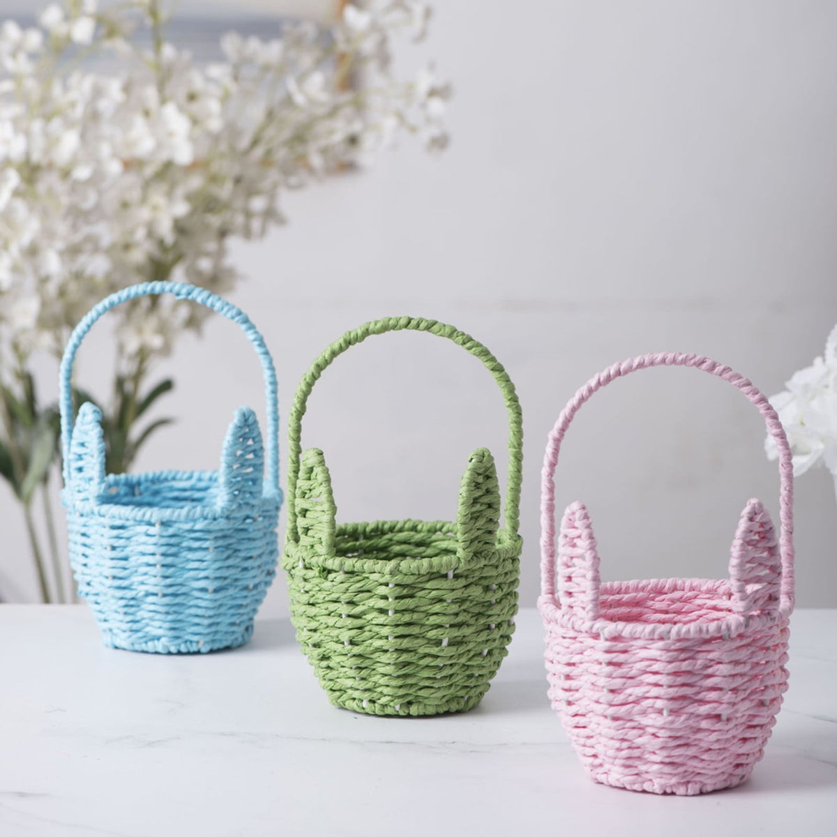 Woven Breads Baskets, Oval Small Fruit Baskets, Stackable Plastic Wicker Baskets for Serving Vegetables, Kitchen, Restaurant, Outdoor, Imitation Rattan, 1 Pcs, 7.48x5.11x2.75 4.88" x 8.19" Blue