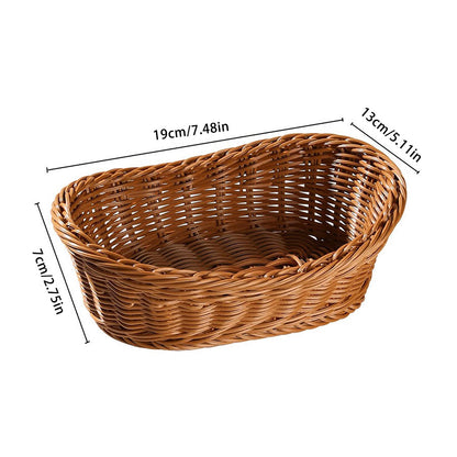 Woven Breads Baskets, Oval Small Fruit Baskets, Stackable Plastic Wicker Baskets for Serving Vegetables, Kitchen, Restaurant, Outdoor, Imitation Rattan, 1 Pcs, 7.48x5.11x2.75 7.48" x 5.11" x 2.75" Brown