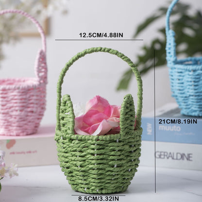 Woven Breads Baskets, Oval Small Fruit Baskets, Stackable Plastic Wicker Baskets for Serving Vegetables, Kitchen, Restaurant, Outdoor, Imitation Rattan, 1 Pcs, 7.48x5.11x2.75 4.88" x 8.19" Pink