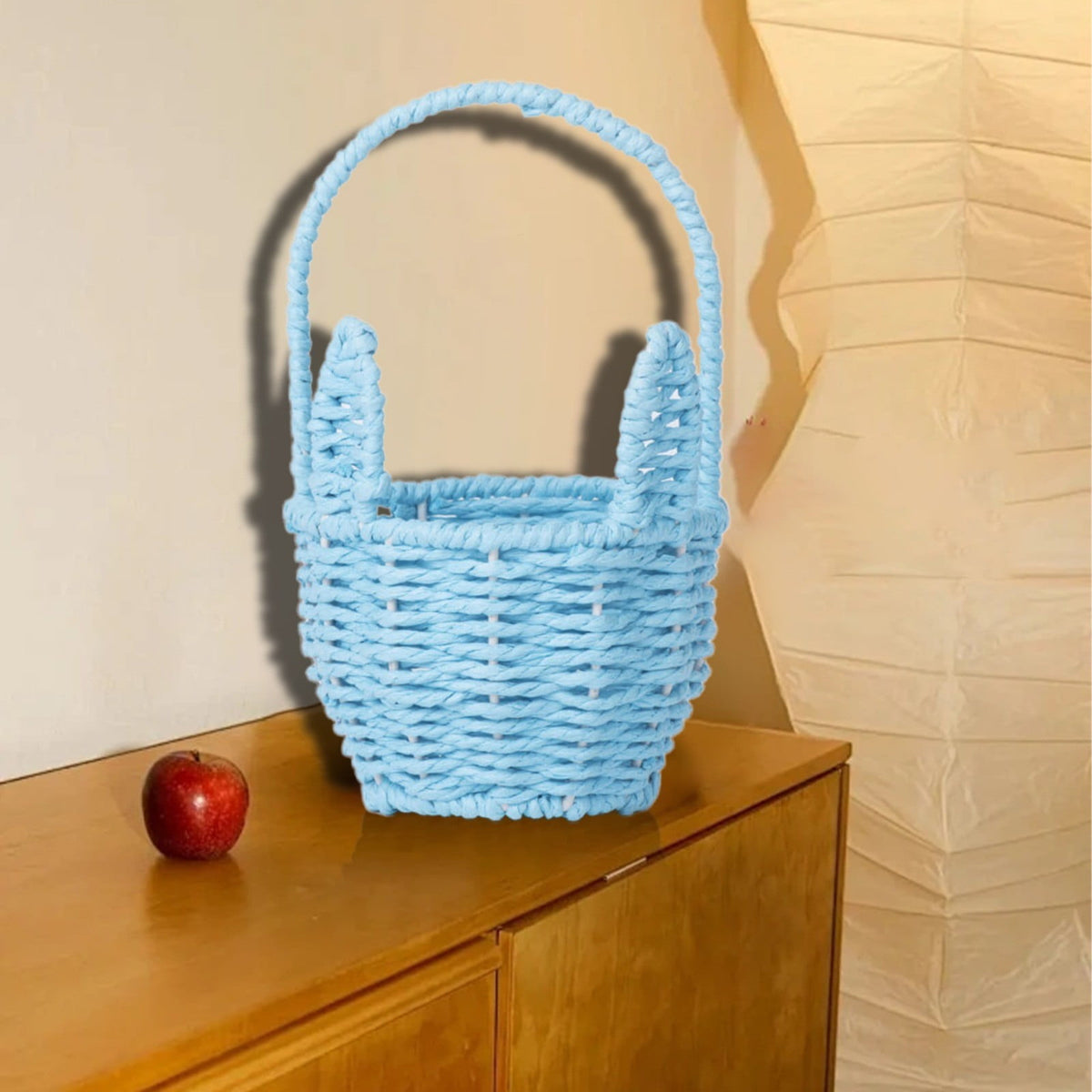 Woven Breads Baskets, Oval Small Fruit Baskets, Stackable Plastic Wicker Baskets for Serving Vegetables, Kitchen, Restaurant, Outdoor, Imitation Rattan, 1 Pcs, 7.48x5.11x2.75 4.88" x 8.19" Pink
