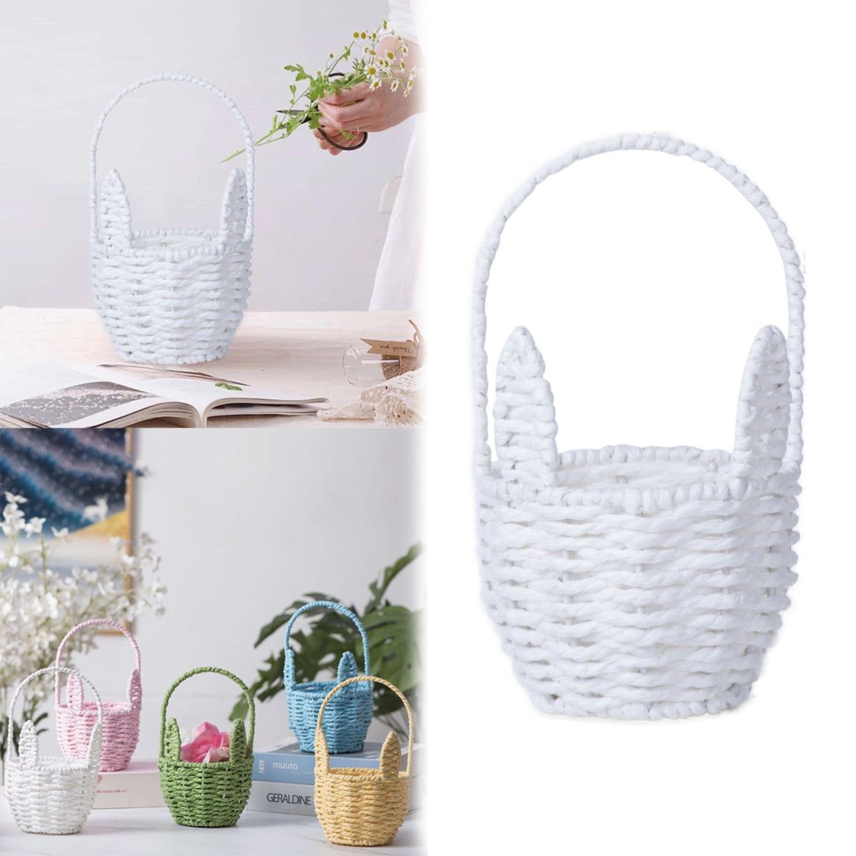 Woven Breads Baskets, Oval Small Fruit Baskets, Stackable Plastic Wicker Baskets for Serving Vegetables, Kitchen, Restaurant, Outdoor, Imitation Rattan, 1 Pcs, 7.48x5.11x2.75 4.88" x 8.19" White