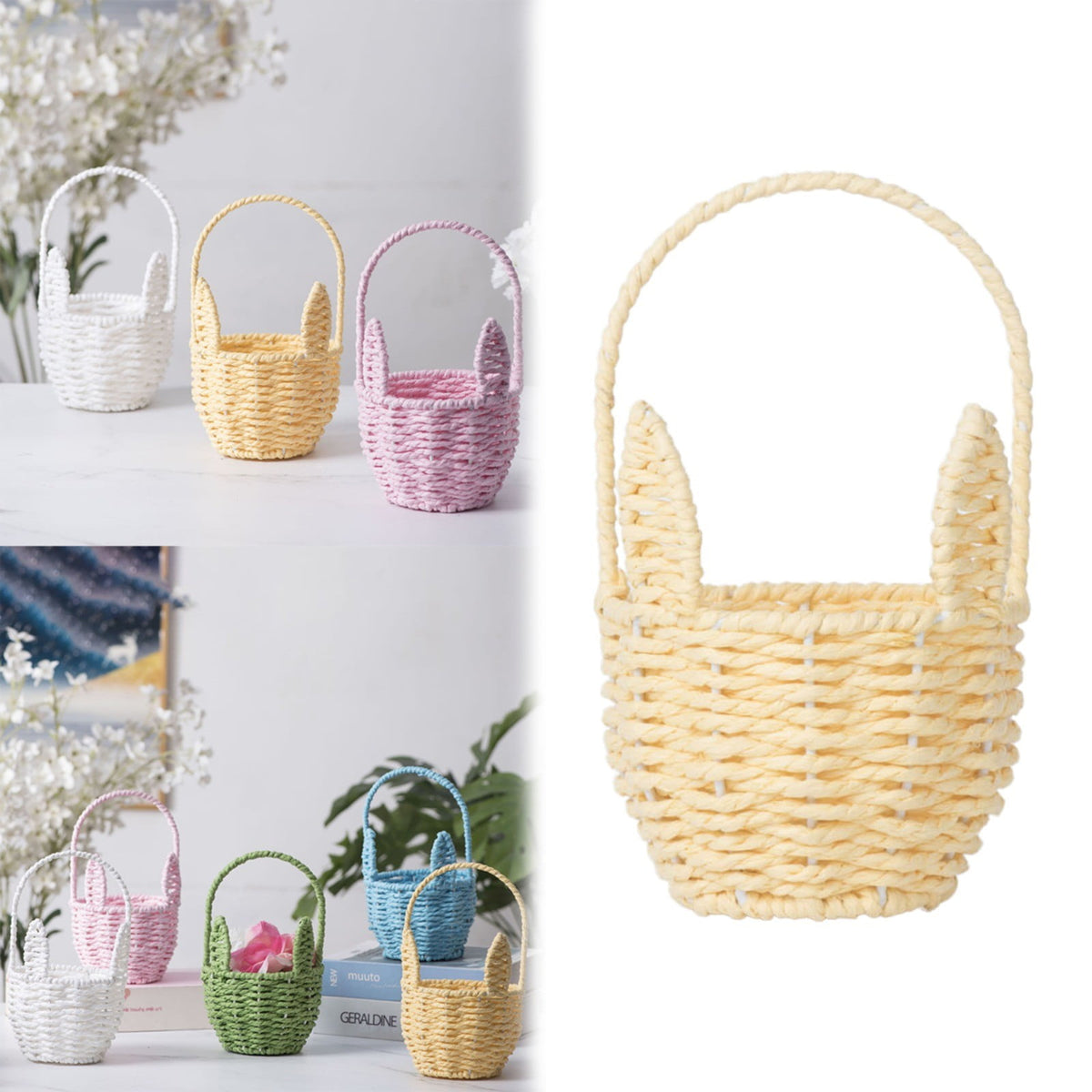 Woven Breads Baskets, Oval Small Fruit Baskets, Stackable Plastic Wicker Baskets for Serving Vegetables, Kitchen, Restaurant, Outdoor, Imitation Rattan, 1 Pcs, 7.48x5.11x2.75 4.88" x 8.19" Yellow