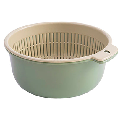 2 in 1 Kitchen Strainer Colander Bowls Set, Thickened Plastic Detachable Double Layer Drainage Basket Fruit Colander Draining Bowl Vegetable Washing Basket for Cleaning Washing, 7.87x3.54 7.87" x 3.54" Green