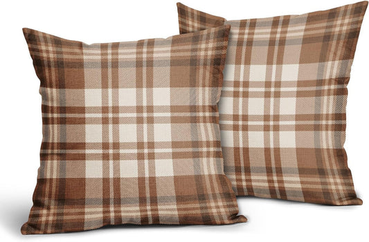 Fall Plaid Pillow Covers 18x18 Set of 2 Burnt Orange Blue Buffalo Plaid Tartan Print Autumn Colored Decorative Outdoor Pillowcases Farmhouse Rustic Throw Cushion Case Decor for Home Couch Sofa Bed 16x16 2pcs Black White