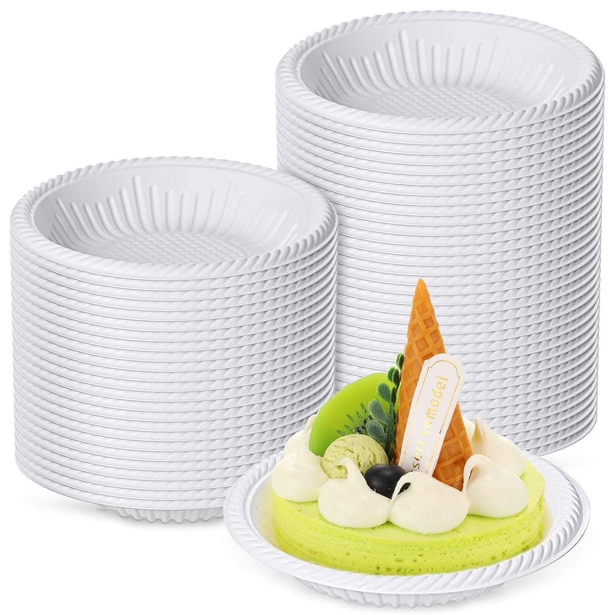 Tutuviw 50 Count 4 Inch Small Paper Plates,Round Paper Starch Plates,Heavy Duty Paper Starch Plates,Mini Disposable Party Bowls Bulk for Dessert,Cake,Appetizer,Dinner(White)