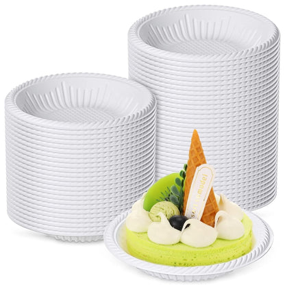 Tutuviw 50 Count 4 Inch Small Paper Plates,Round Paper Starch Plates,Heavy Duty Paper Starch Plates,Mini Disposable Party Bowls Bulk for Dessert,Cake,Appetizer,Dinner(White)