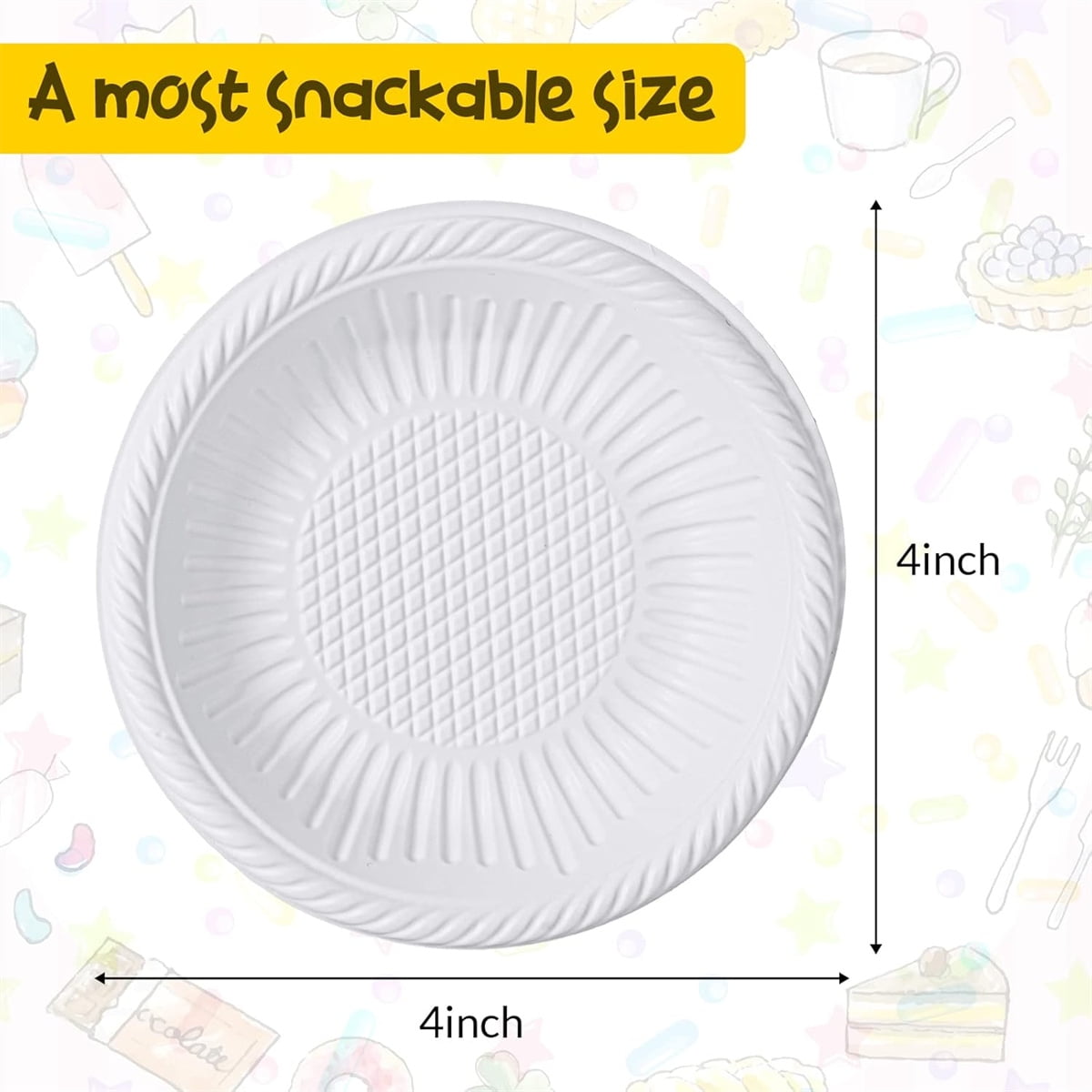 Tutuviw 50 Count 4 Inch Small Paper Plates,Round Paper Starch Plates,Heavy Duty Paper Starch Plates,Mini Disposable Party Bowls Bulk for Dessert,Cake,Appetizer,Dinner(White)