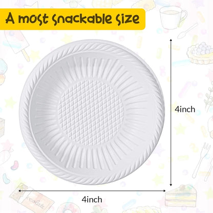 Tutuviw 50 Count 4 Inch Small Paper Plates,Round Paper Starch Plates,Heavy Duty Paper Starch Plates,Mini Disposable Party Bowls Bulk for Dessert,Cake,Appetizer,Dinner(White)