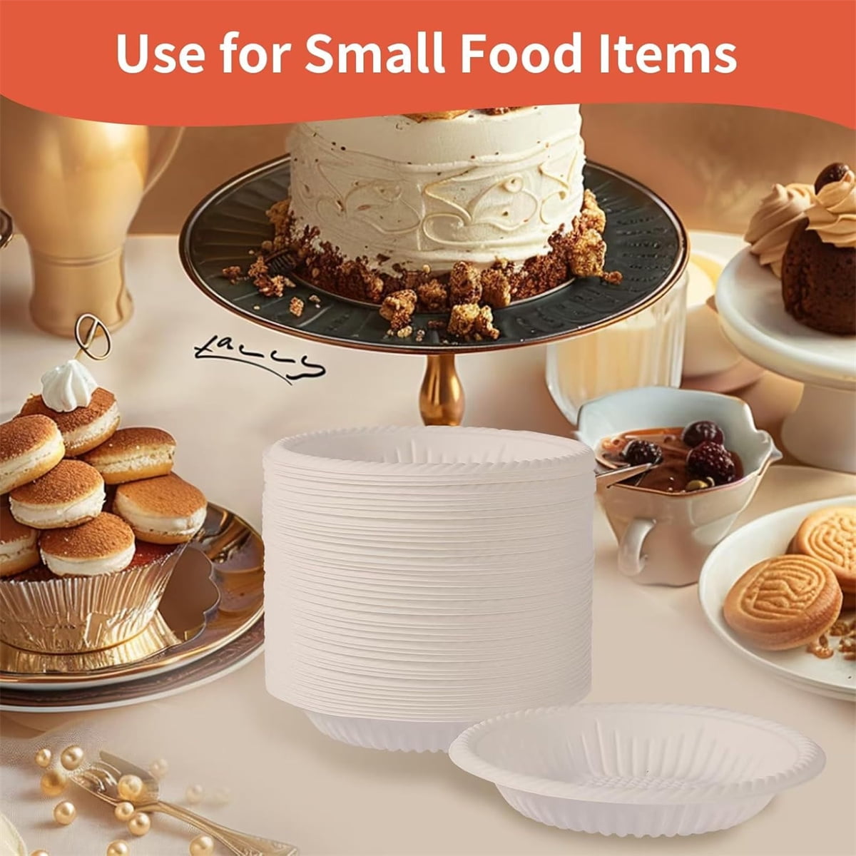 Tutuviw 50 Count 4 Inch Small Paper Plates,Round Paper Starch Plates,Heavy Duty Paper Starch Plates,Mini Disposable Party Bowls Bulk for Dessert,Cake,Appetizer,Dinner(White)