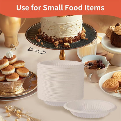 Tutuviw 50 Count 4 Inch Small Paper Plates,Round Paper Starch Plates,Heavy Duty Paper Starch Plates,Mini Disposable Party Bowls Bulk for Dessert,Cake,Appetizer,Dinner(White)