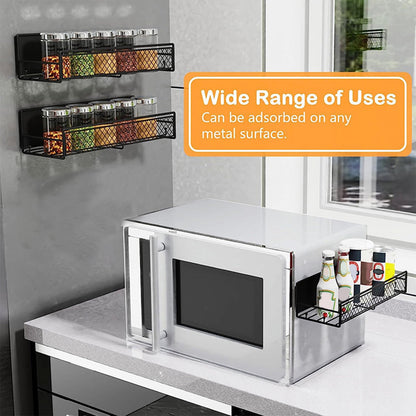 Magnetic Spice Rack for Refrigerator, Metal Strong Magnet Shelf, Space Saving Spice Organizer, Home Kitchen Storage Rack, Movable Magnetic Basket for Fridge Microwave Washing Machines Black