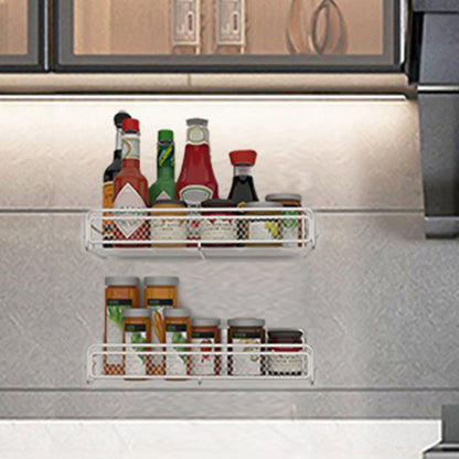 Magnetic Spice Rack for Refrigerator, Metal Strong Magnet Shelf, Space Saving Spice Organizer, Home Kitchen Storage Rack, Movable Magnetic Basket for Fridge Microwave Washing Machines White