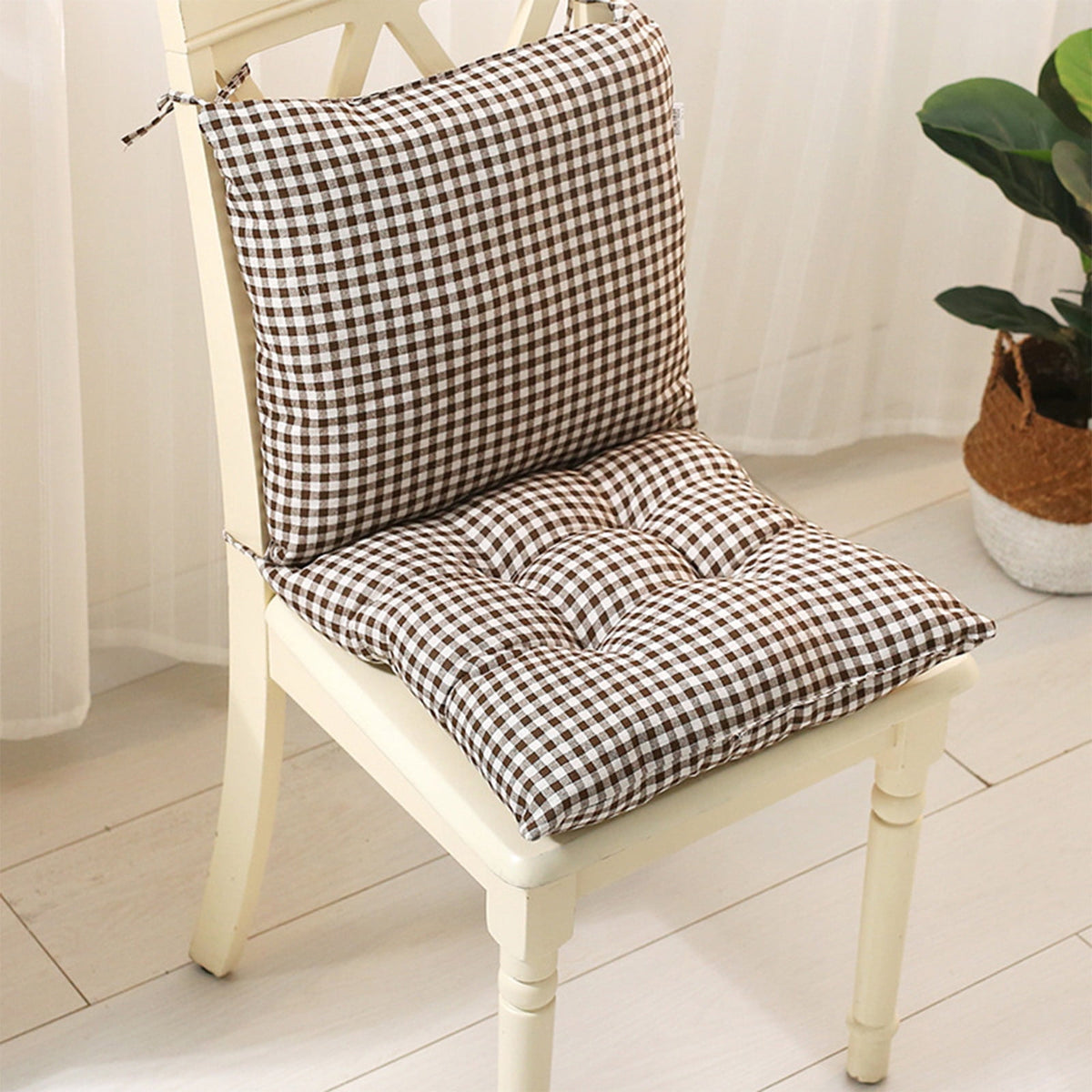 High Back Chair Cushions with Ties, 15.7" Indoor Outdoor Rocking Patio Chair Cushions, Non-skid No-Slip Onepiece Dining Chair Pad for Kitchen Dining Room Living Room Brown