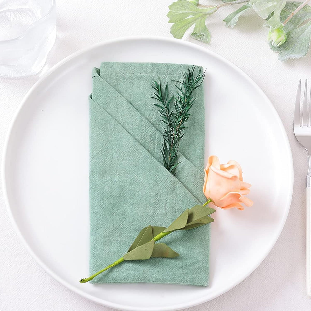 Holzlrgus Cotton Linen Napkins Bulk 17"x17" Stonewashed Cloth Dinner Napkins Rustic Thick Table Napkins for Fall Thanksgiving Christmas Party Wedding Decoration (Set of 4, Sage) Dusty Pink