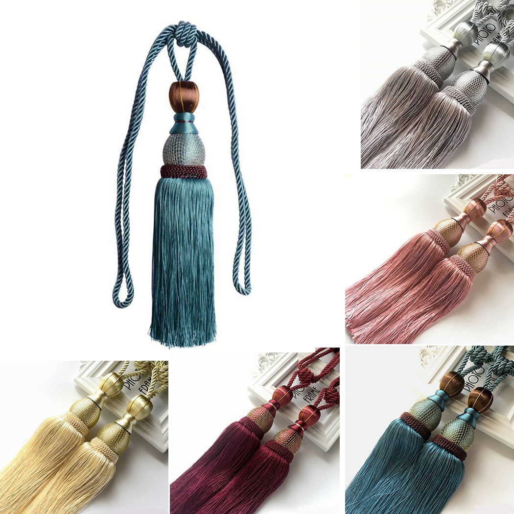 Bosisa 2pcs Large Tie Backs Ball Tassel Curtain Rope Tieback,Gold Blue