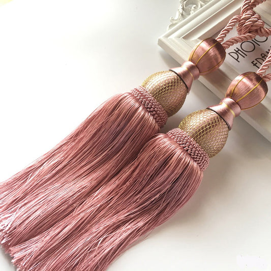 Bosisa 2pcs Large Tie Backs Ball Tassel Curtain Rope Tieback,Gold Pink