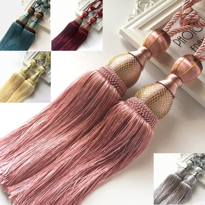 Bosisa 2pcs Large Tie Backs Ball Tassel Curtain Rope Tieback,Gold Pink