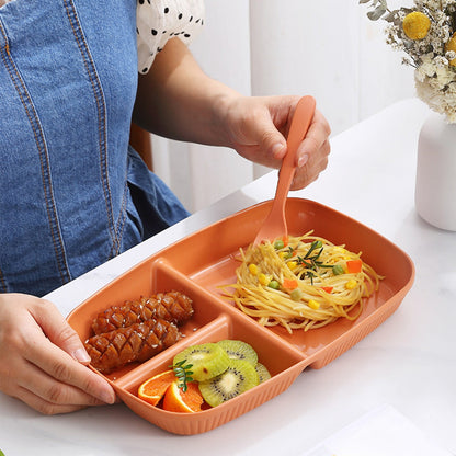 Kdkad Large 10 Inch Wheat Straw Divided Plates for Adults Picnic, 3 Compartment Plates, Unbreakable Portion Control Plate, Reusable Plastic Compartment Plates, Dinner Plates Dessert Plates 10.4×7.1 in Orange