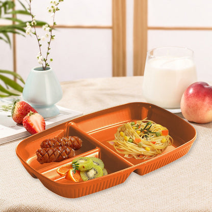 Kdkad Large 10 Inch Wheat Straw Divided Plates for Adults Picnic, 3 Compartment Plates, Unbreakable Portion Control Plate, Reusable Plastic Compartment Plates, Dinner Plates Dessert Plates 10.4×7.1 in Orange