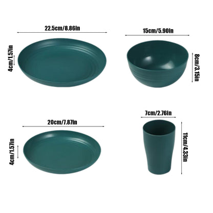 Darzheoy 16 Pieces Kitchen Dinnerware Set, Service for 8, Dinner Plates, Dessert Plate, Cereal Bowls, Cups, Colorful Plastic Outdoor Camping Dishes Green