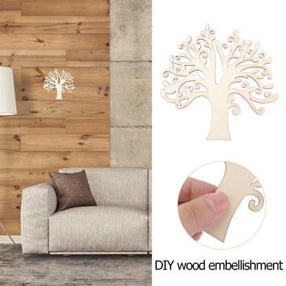 10pcs Family Tree Cutouts Craft, Unfinished Wood Tree Slices DIY Ornaments Decorative Hanging Wooden Chips for Wedding Party Crafts 4.9in