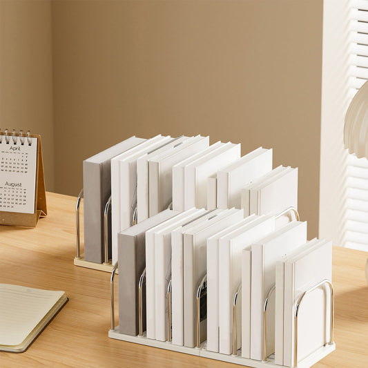 Chmadoxn Multi-Tier Desktop Bookshelf - Space-Saving Desk Organizer for Books, Files & Learning Supplies, Serviceable Storage Rack for Office, Study, or Home Use (Lightweight & Compact) 14.6×5.9×5.3 in White
