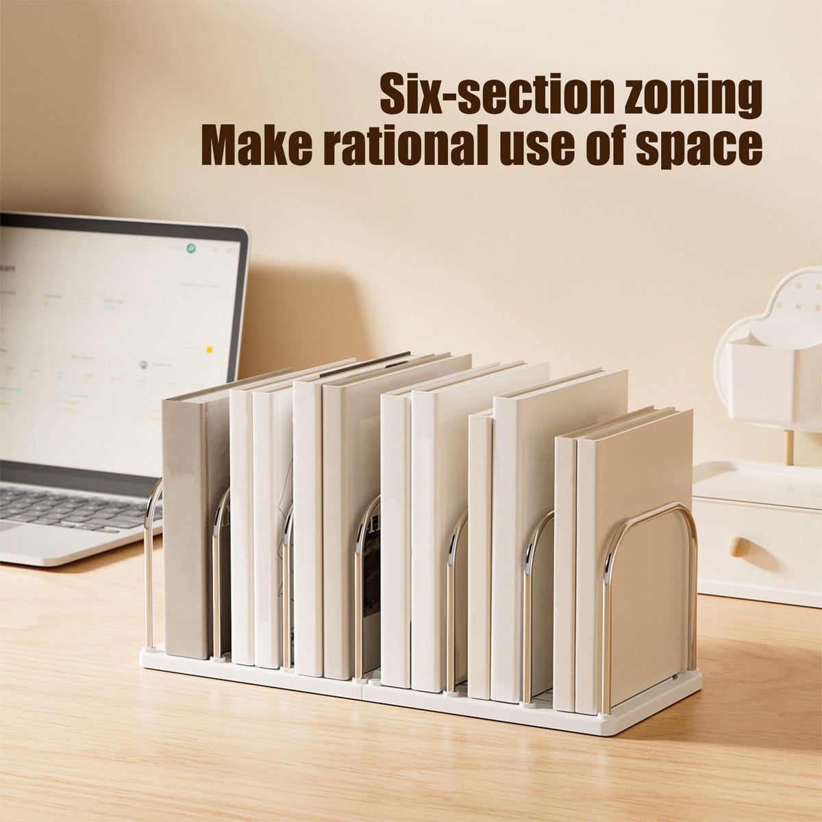 Chmadoxn Multi-Tier Desktop Bookshelf - Space-Saving Desk Organizer for Books, Files & Learning Supplies, Serviceable Storage Rack for Office, Study, or Home Use (Lightweight & Compact) 14.6×5.9×5.3 in White