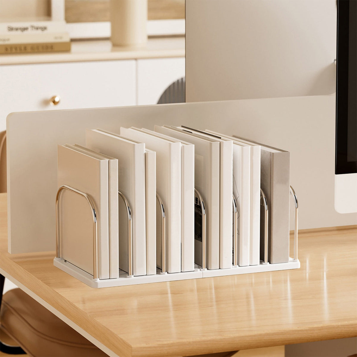 Chmadoxn Multi-Tier Desktop Bookshelf - Space-Saving Desk Organizer for Books, Files & Learning Supplies, Serviceable Storage Rack for Office, Study, or Home Use (Lightweight & Compact) 14.6×5.9×5.3 in Yellow