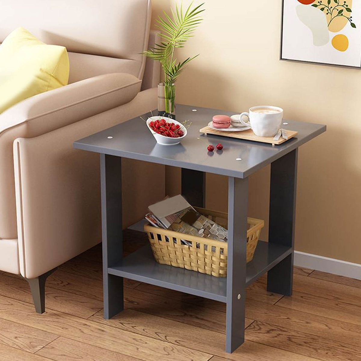 Kdkad Compact Multi-Functional Side Table, Small Accent End Table for Sofa, Bedside, Living Room & Apartment, Portable Tea Table Nightstand Gray