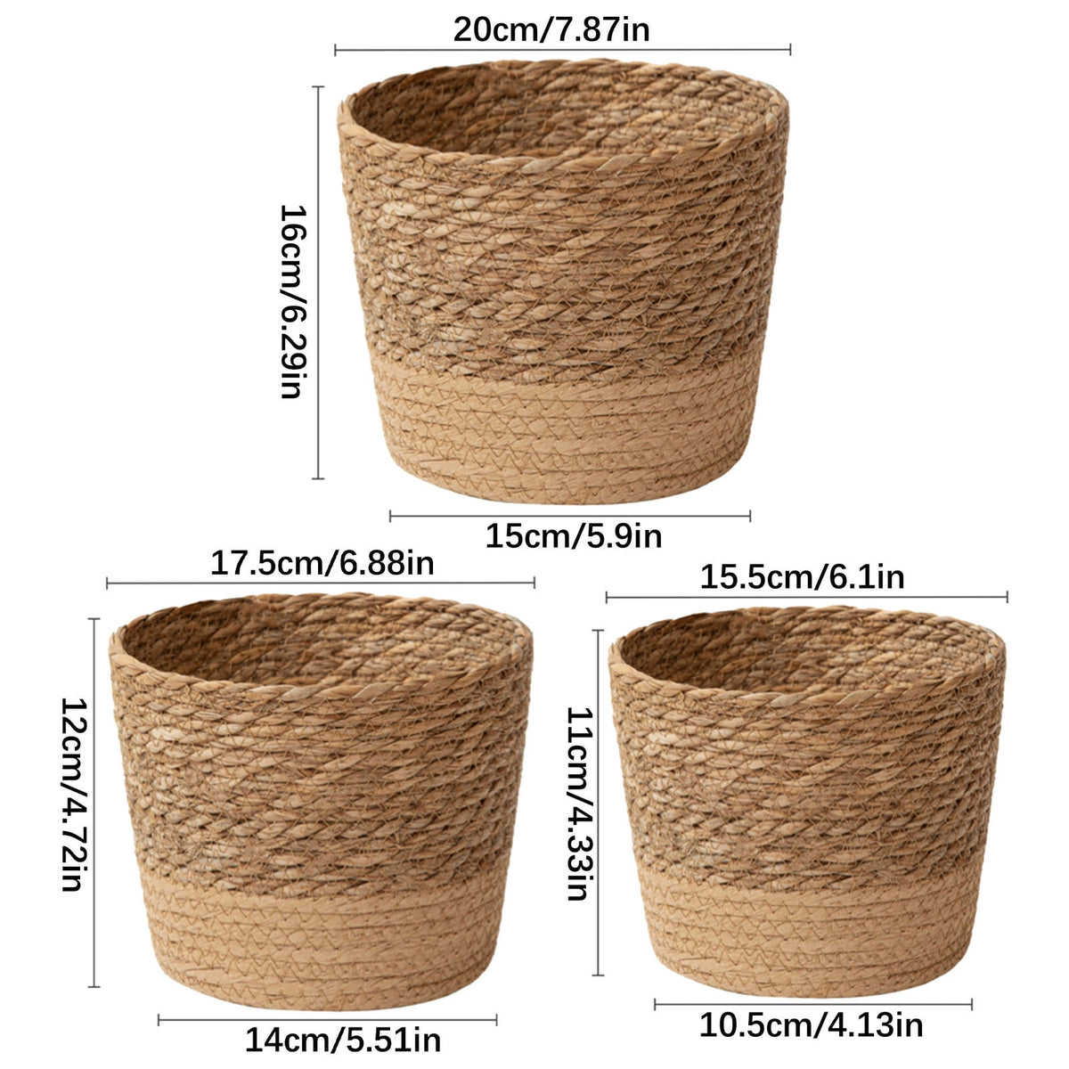 Darzheoy Woven Seagrass Plant Basket, Flower Pots Home Boho Decor, Storage Picnic Grocery Straw Bag for Plant Artificial Tree - 5.5"×8.7"×6.3 D