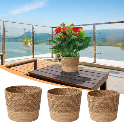 Darzheoy Woven Seagrass Plant Basket, Flower Pots Home Boho Decor, Storage Picnic Grocery Straw Bag for Plant Artificial Tree - 5.5"×8.7"×6.3 D