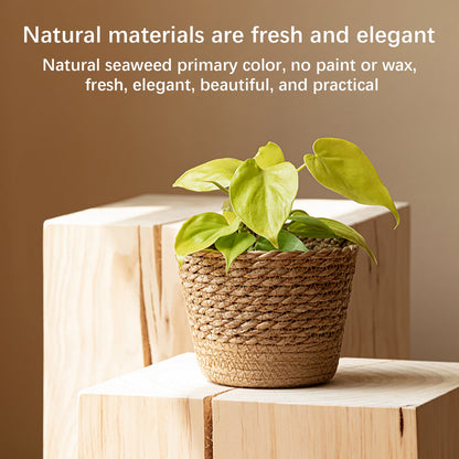Darzheoy Woven Seagrass Plant Basket, Flower Pots Home Boho Decor, Storage Picnic Grocery Straw Bag for Plant Artificial Tree - 5.5"×8.7"×6.3 D