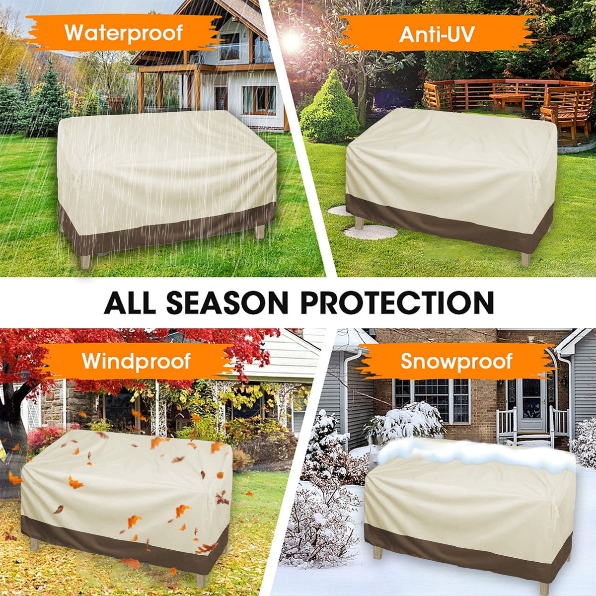 Kdkad Patio Benches Loveseat Covers, Heavy Duty Patio Deep Bench Loveseat Cover, Waterproof Outdoor Deep Sofa Cover, Lawn Patio Furniture Covers with Air Vent 57.9×31×32.7 in Beige