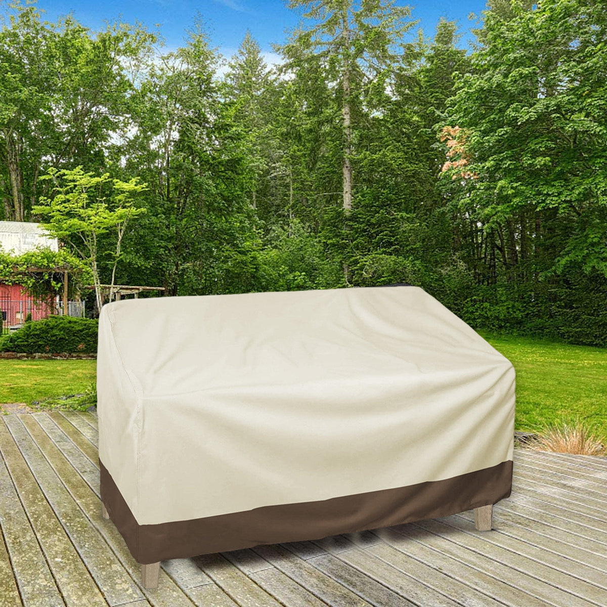 Kdkad Patio Benches Loveseat Covers, Heavy Duty Patio Deep Bench Loveseat Cover, Waterproof Outdoor Deep Sofa Cover, Lawn Patio Furniture Covers with Air Vent 57.9×31×32.7 in Beige