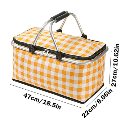 Kdkad Picnic Basket, Collapsible Shopping Basket with Lid Large Market Basket with Handles Reusable Folding Grocery Basket Insulated Cooler Bag for Picnic Travel 18.5×8.7×10.6 in Pink