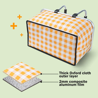 Kdkad Picnic Basket, Collapsible Shopping Basket with Lid Large Market Basket with Handles Reusable Folding Grocery Basket Insulated Cooler Bag for Picnic Travel 18.5×8.7×10.6 in Yellow