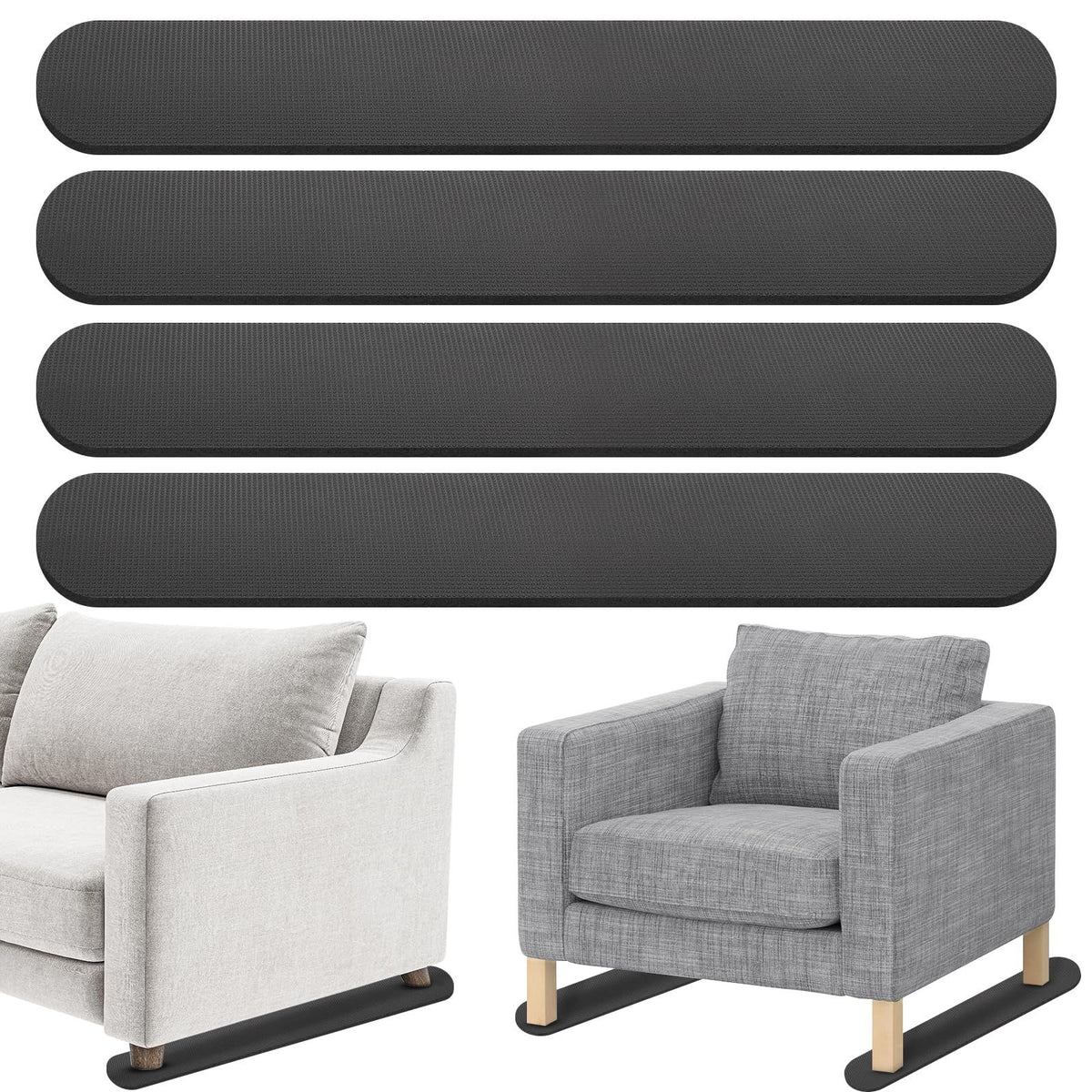 4 Pack Non-Slip Furniture Rail Pads for Recliners,Sofa,couches.Rubber Recliner Chair Floor Protectors,Pads to Keep Furniture from Sliding for Hardwood, Carpet, Marble Floor. 30''x4.5''