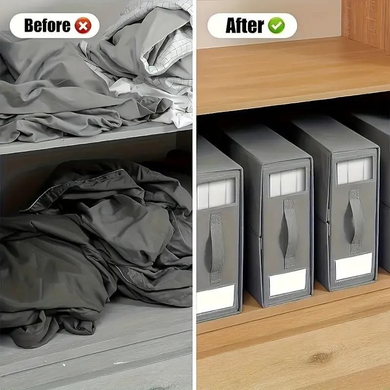 Foldable Bed Sheet Storage Box with Viewing Window, Your Neat Solution for Bedroom and Wardrobe Organization.
