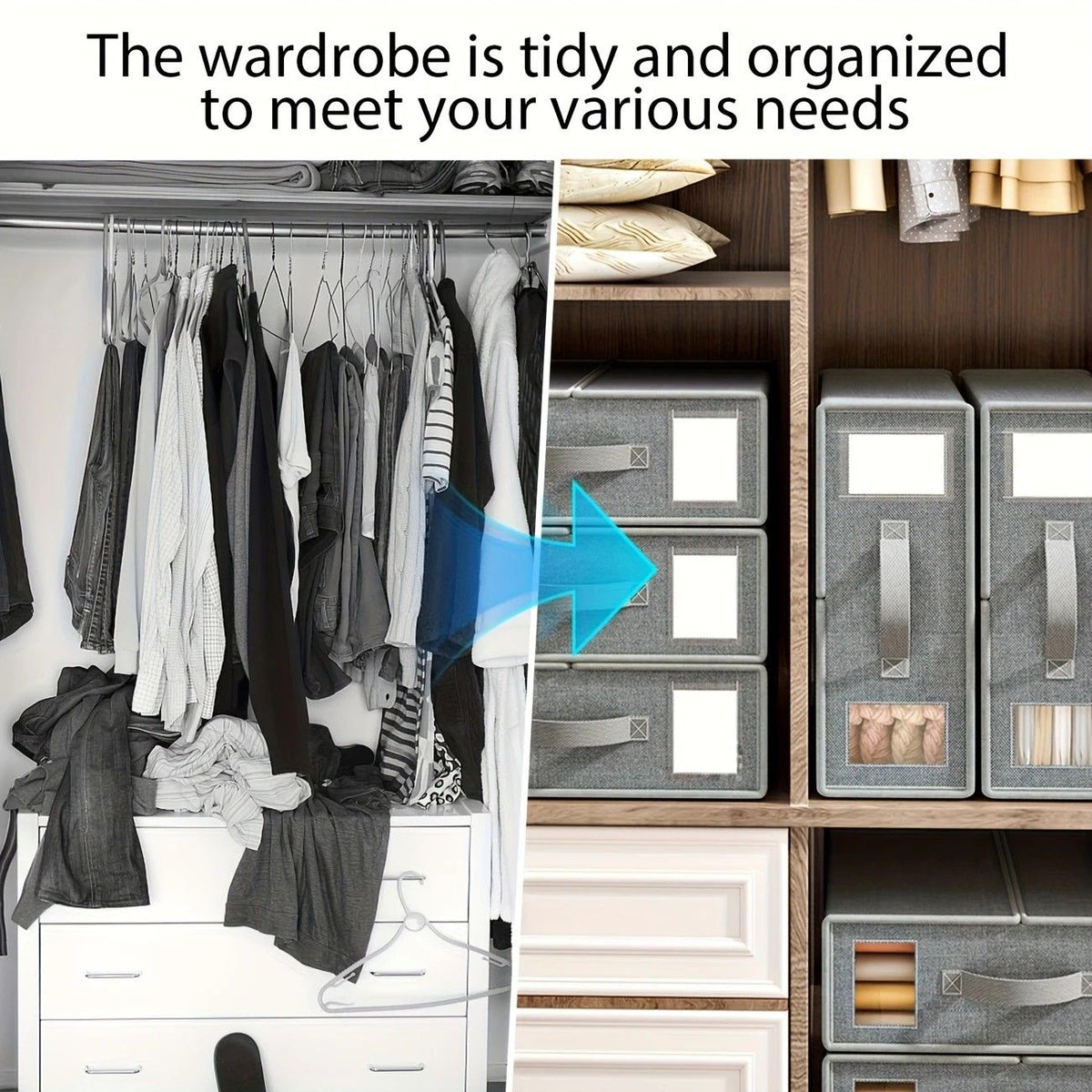 Foldable Bed Sheet Storage Box with Viewing Window, Your Neat Solution for Bedroom and Wardrobe Organization.
