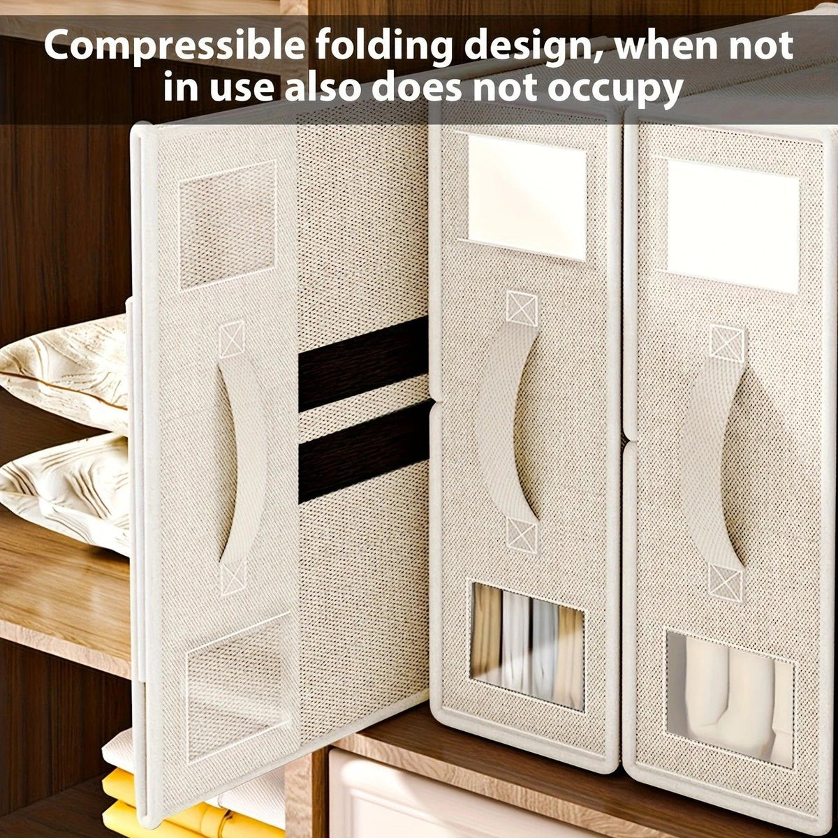 Foldable Bed Sheet Storage Box with Viewing Window, Your Neat Solution for Bedroom and Wardrobe Organization.