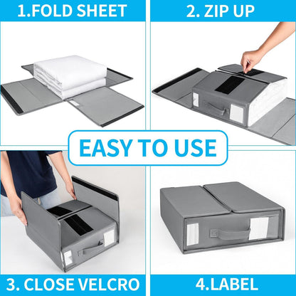 Foldable Bed Sheet Storage Box with Viewing Window, Your Neat Solution for Bedroom and Wardrobe Organization.