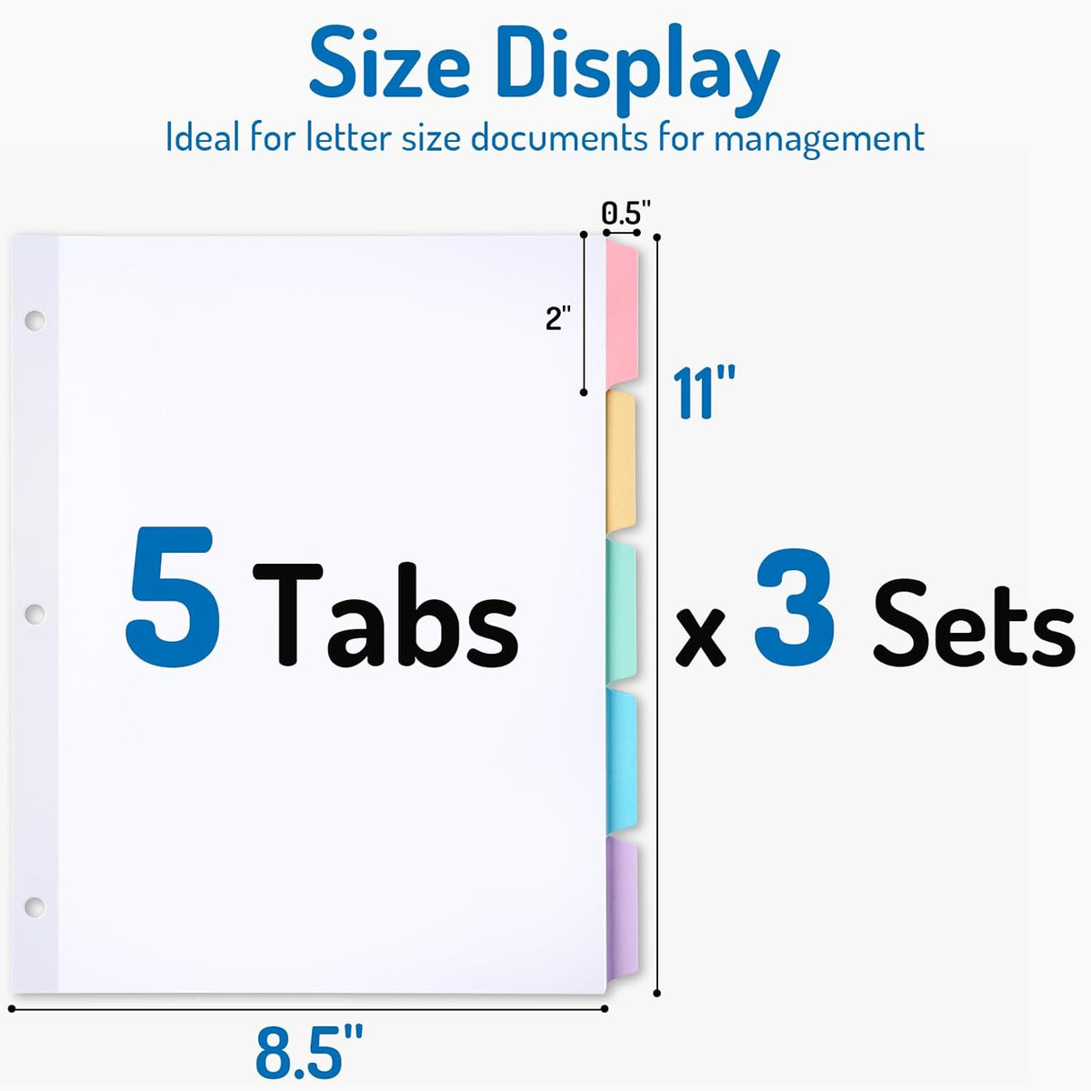 Blank Writable Binder Dividers, 1/5 Cut Tabs, 3 Hole Punch Dividers with Reinforced Edge, Binder Dividers with Multicolor Tabs, Letter Size, 3 Sets, 15 Dividers