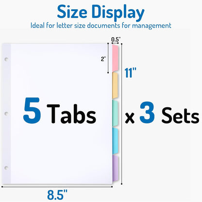 Blank Writable Binder Dividers, 1/5 Cut Tabs, 3 Hole Punch Dividers with Reinforced Edge, Binder Dividers with Multicolor Tabs, Letter Size, 3 Sets, 15 Dividers