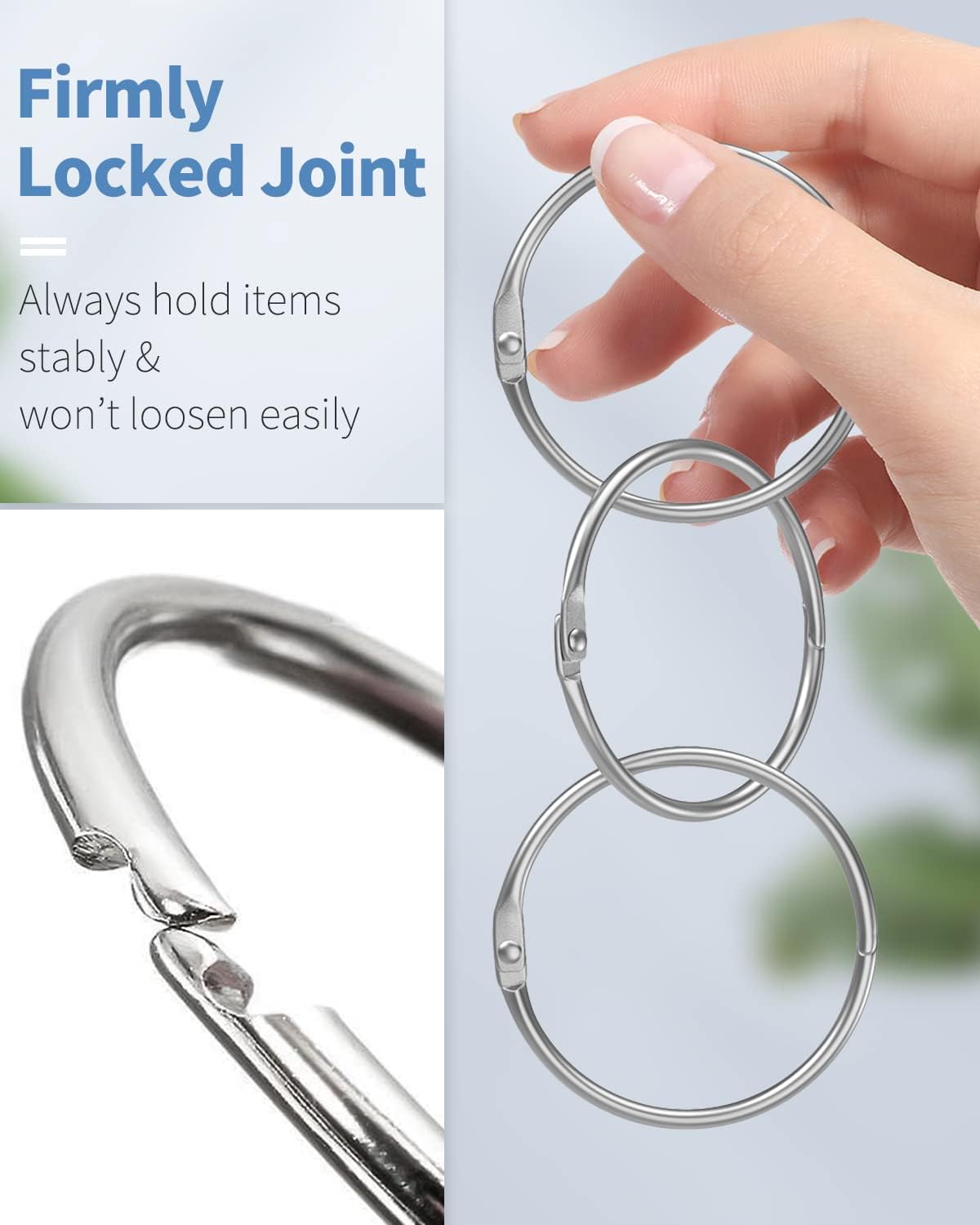 Loose Leaf Binder Rings 2 Inch Smooth Steel Book Rings for Index Cards Flash Cards Receipts Memos Photos and Files Heavy Duty Organizers Loops for Office School and Home Use, 12 Pack