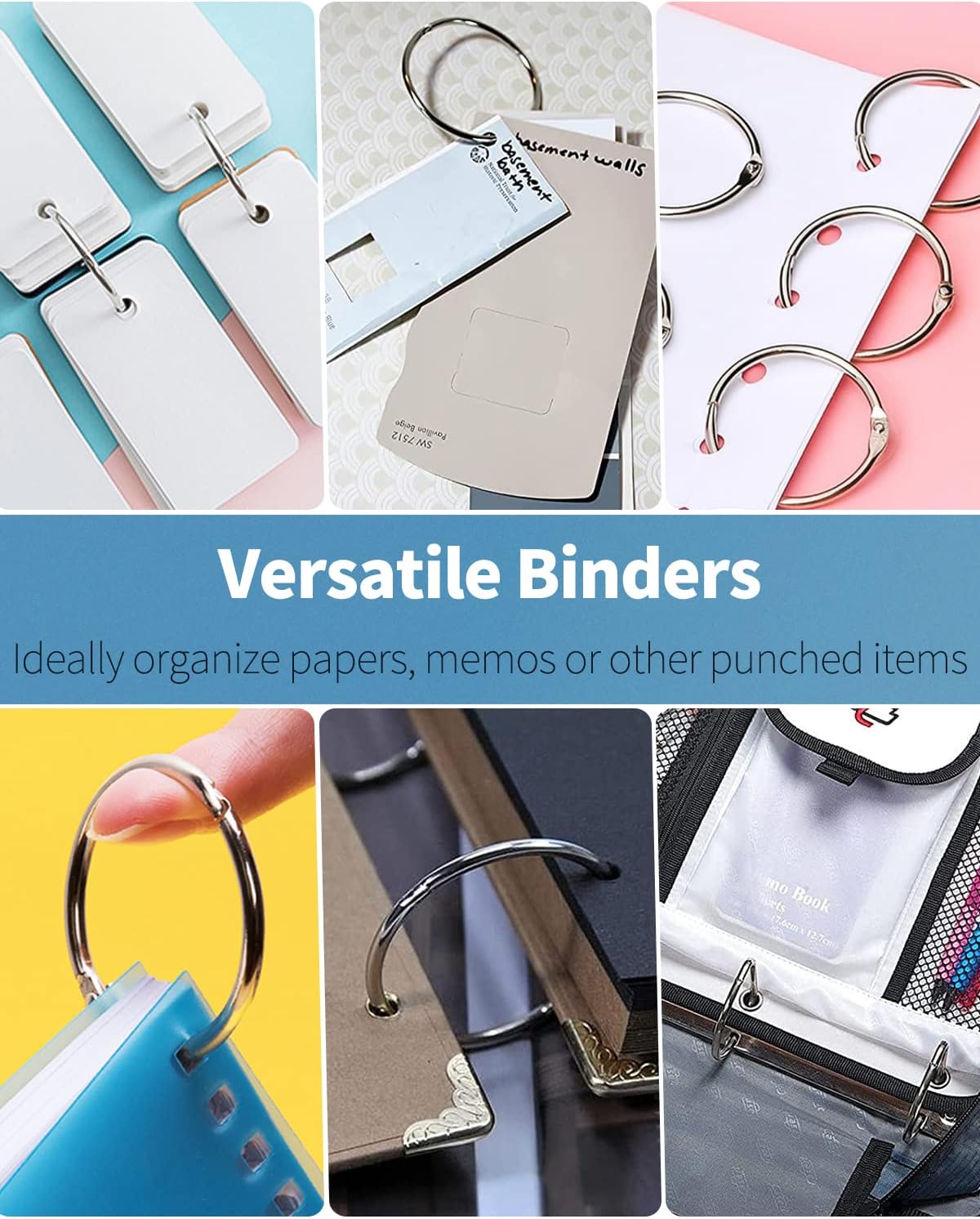 Loose Leaf Binder Rings 2 Inch Smooth Steel Book Rings for Index Cards Flash Cards Receipts Memos Photos and Files Heavy Duty Organizers Loops for Office School and Home Use, 12 Pack